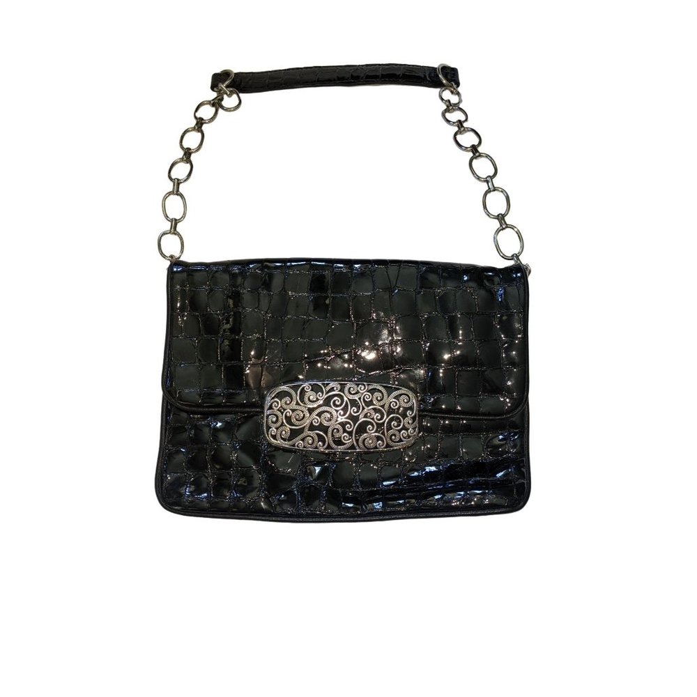 Brighton Black Patent Embossed Croc Leather Chain Bag Purse Evening Handbag 9x6